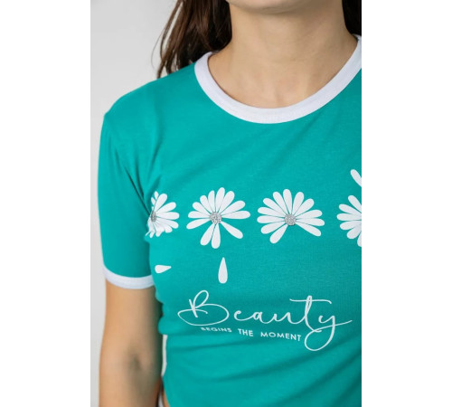 Футболка-топ жіноча з принтом, колір бірюзовий, 244R604