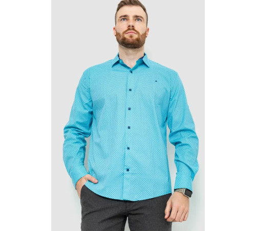 Сорочка чоловіча класична з принтом, колір бірюзово-синій, 214R7400