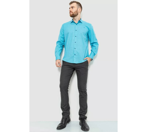 Сорочка чоловіча класична з принтом, колір бірюзово-синій, 214R7400