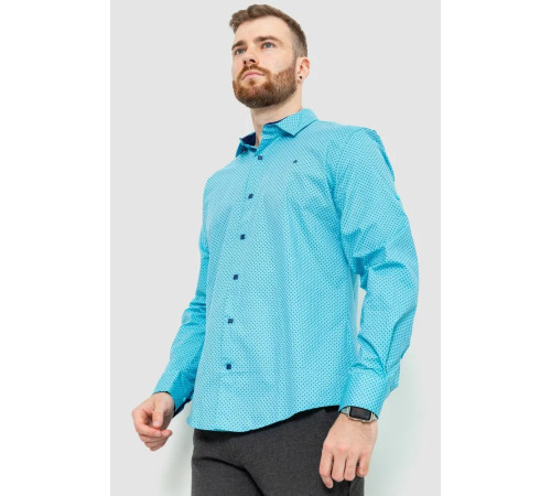 Сорочка чоловіча класична з принтом, колір бірюзово-синій, 214R7400