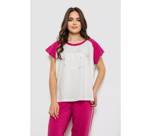 Жіноча піжама з принтом, колір молочний, 243R1600-026