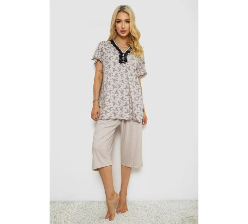 Женская пижама с принтом, цвет бежевый, 243R6968