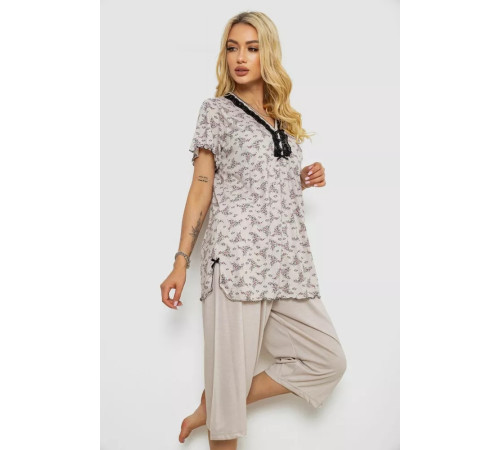 Женская пижама с принтом, цвет бежевый, 243R6968