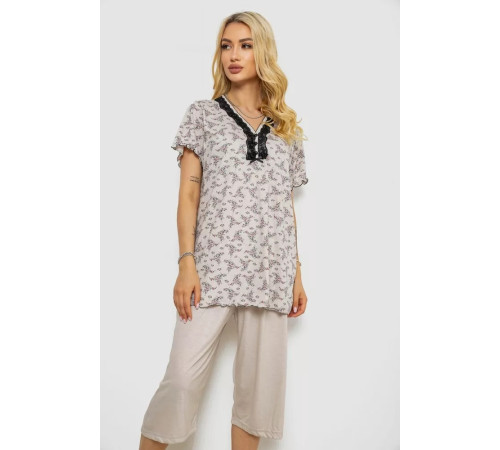 Женская пижама с принтом, цвет бежевый, 243R6968