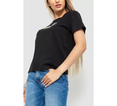 Футболка жіноча з принтом, колір чорний, 221R3008-1