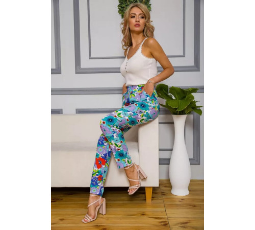 Жіночі штани на резинці, м'ятного кольору з узором, 172R076-1