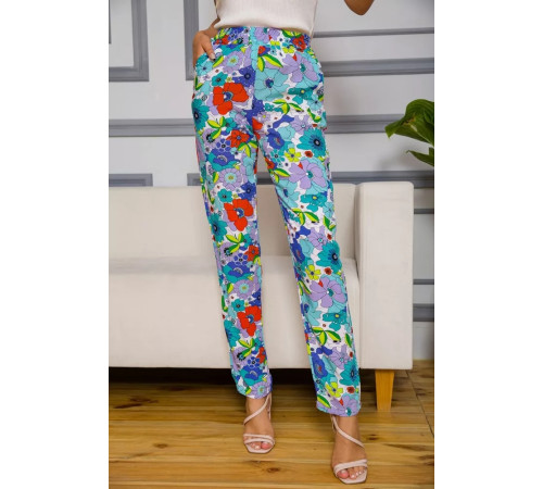 Жіночі штани на резинці, м'ятного кольору з узором, 172R076-1