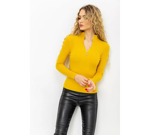 Кофта жіноча на блискавці в рубчик, колір гірчичний, 221R001