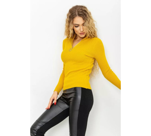 Кофта жіноча на блискавці в рубчик, колір гірчичний, 221R001