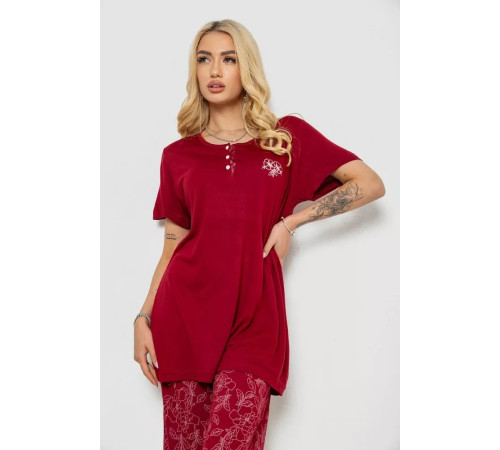 Піжама жіноча з принтом, колір бордовий, 243R6890