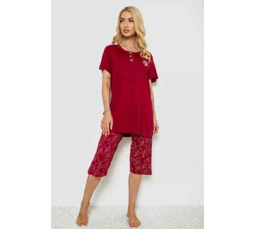 Піжама жіноча з принтом, колір бордовий, 243R6890
