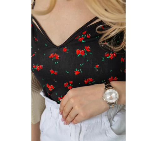 Женская майка с цветочным принтом, цвет черный, 244R180