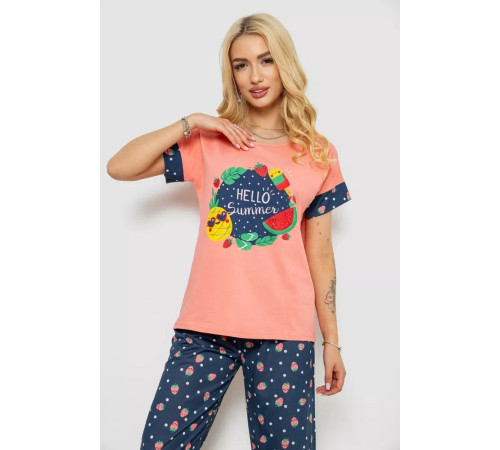 Пижама женская с принтом, цвет персиковый, 243R2083-1.