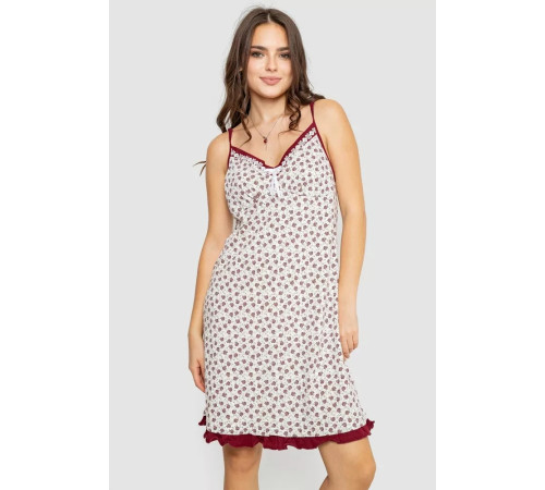 Ночная рубашка на бретельках с принтом, цвет бело-бордовый, 219RTA-336.