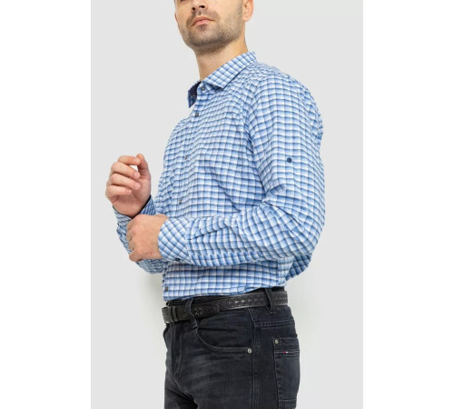 Сорочка чоловіча в клітку, колір біло-блакитний, 214R117-35-198