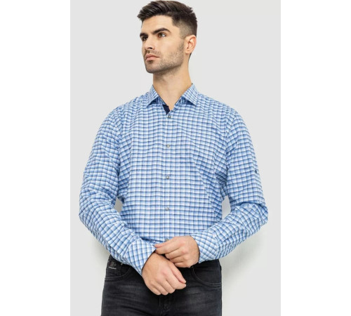 Сорочка чоловіча в клітку, колір біло-блакитний, 214R117-35-198