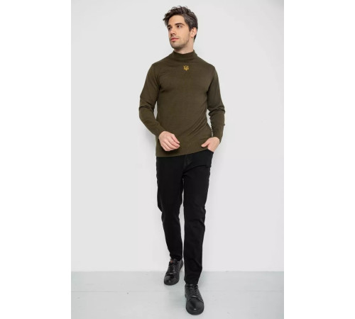 Свитер мужской однотонный с вышивкой трезубец, цвет хаки, 161R009