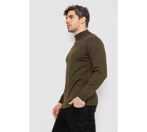 Свитер мужской однотонный с вышивкой трезубец, цвет хаки, 161R009