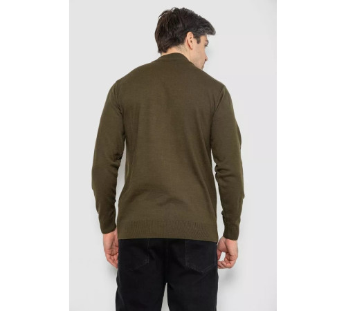 Свитер мужской однотонный с вышивкой трезубец, цвет хаки, 161R009
