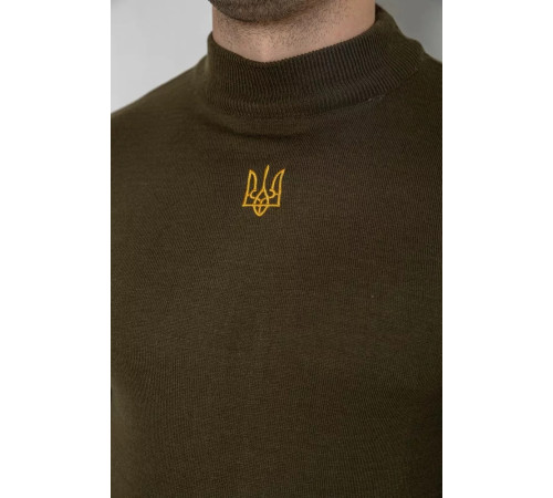 Свитер мужской однотонный с вышивкой трезубец, цвет хаки, 161R009