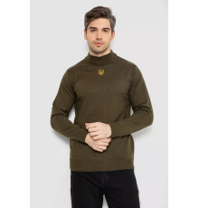 Светр чоловічий однотонний з вишивкою тризуб, колір хакі, 161R009