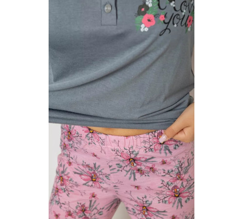 Піжама жіноча з принтом, колір сірий, 243R10293