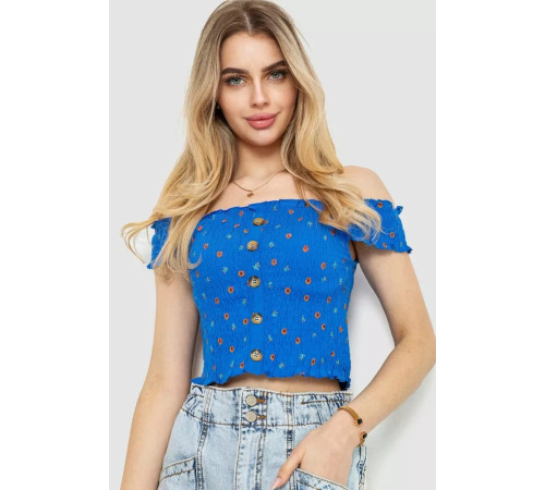 Топ з квітковим принтом, колір електрик, 244R094