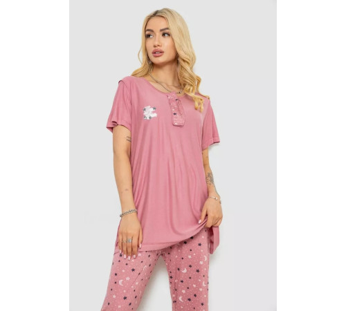 Женская пижама с принтом, цвет пудровый, 243R7025