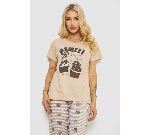 Пижама женская с принтом, цвет бежевый, 243R2493.