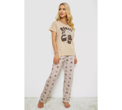 Пижама женская с принтом, цвет бежевый, 243R2493.