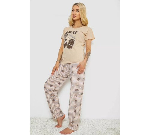 Пижама женская с принтом, цвет бежевый, 243R2493.