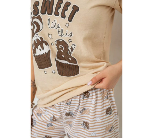 Пижама женская с принтом, цвет бежевый, 243R2493.