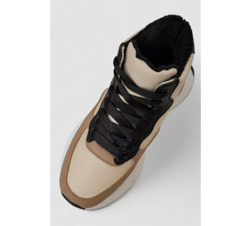 Кросівки жіночі зимові на хутрі, колір бежево-чорний, 248RXM19-93
