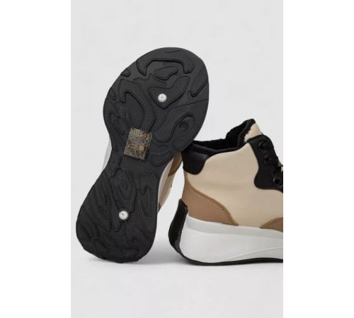 Кросівки жіночі зимові на хутрі, колір бежево-чорний, 248RXM19-93