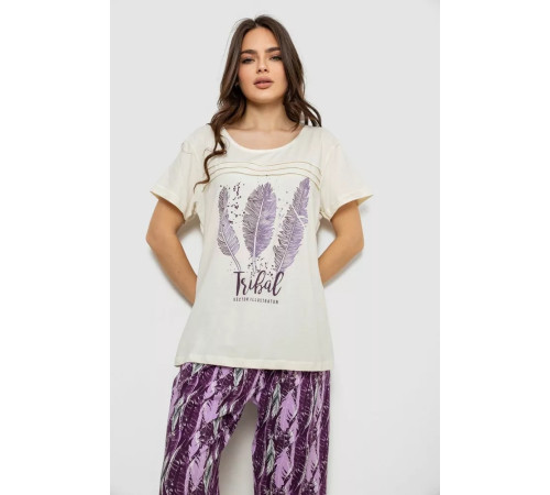 Жіноча піжама з принтом, колір молочний, 243R1602-002