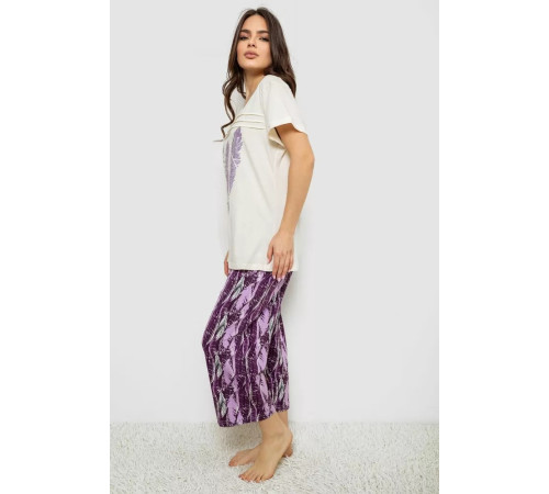 Жіноча піжама з принтом, колір молочний, 243R1602-002