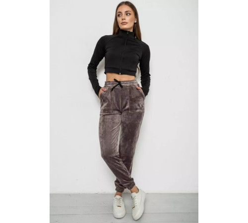 Брюки женские велюровые, цвет коричневый, 238R57862.