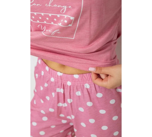 Піжама жіноча з принтом, колір пудровий, 243R2110