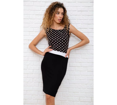 Короткое прямое платье, черного цвета в горох, 167R099