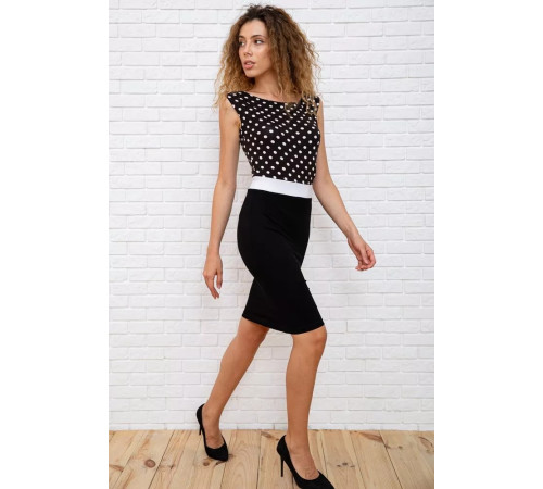 Короткое прямое платье, черного цвета в горох, 167R099