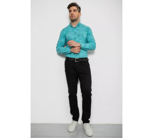 Рубашка мужская с принтом стрейч, цвет бирюзовый, 214R1054.