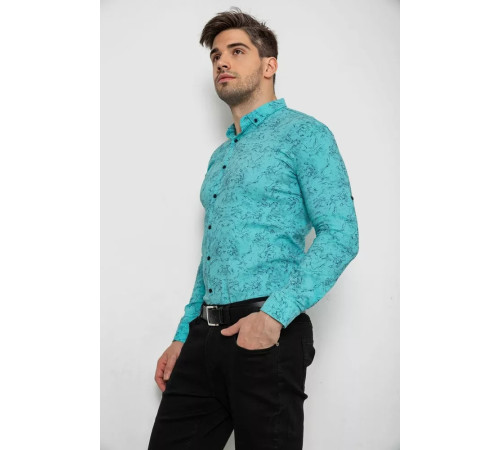 Рубашка мужская с принтом стрейч, цвет бирюзовый, 214R1054.