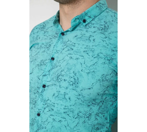 Рубашка мужская с принтом стрейч, цвет бирюзовый, 214R1054.
