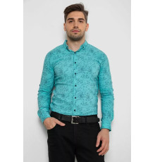 Рубашка мужская с принтом стрейч, цвет бирюзовый, 214R1054.