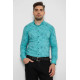 Рубашка мужская с принтом стрейч, цвет бирюзовый, 214R1054.