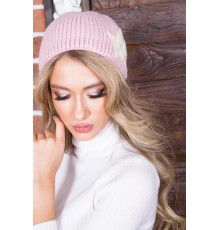 Жіноча шапка, пудрового кольору з декором, 167R008