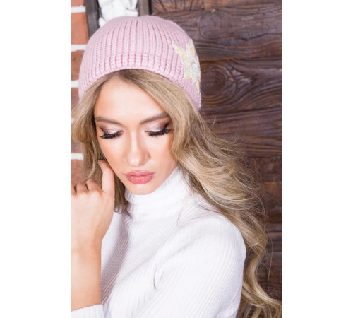 Жіноча шапка, пудрового кольору з декором, 167R008