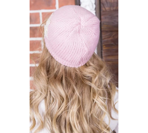 Жіноча шапка, пудрового кольору з декором, 167R008