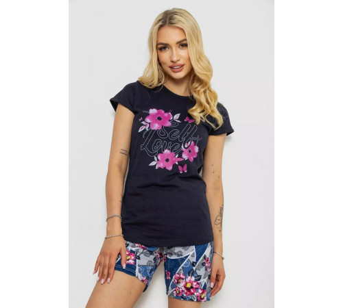 Женская пижама с принтом, цвет темно-синий, 243R3050