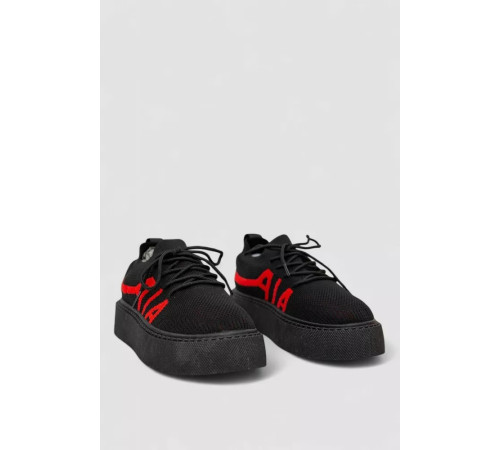 Кроссовки женские текстиль, цвет черно-красный, 243R2023-33